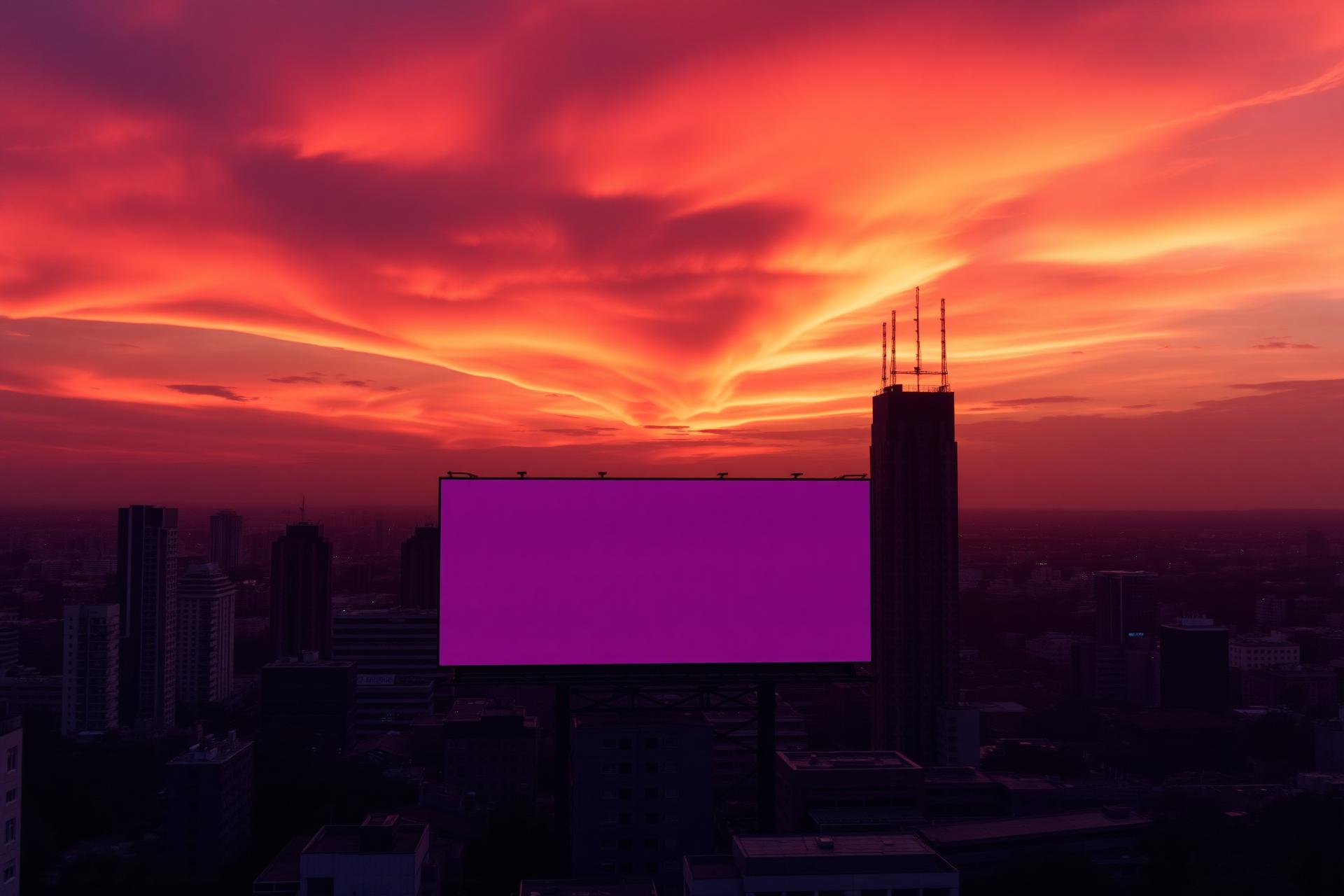 Illuminated billboard against a South African skyline at dusk